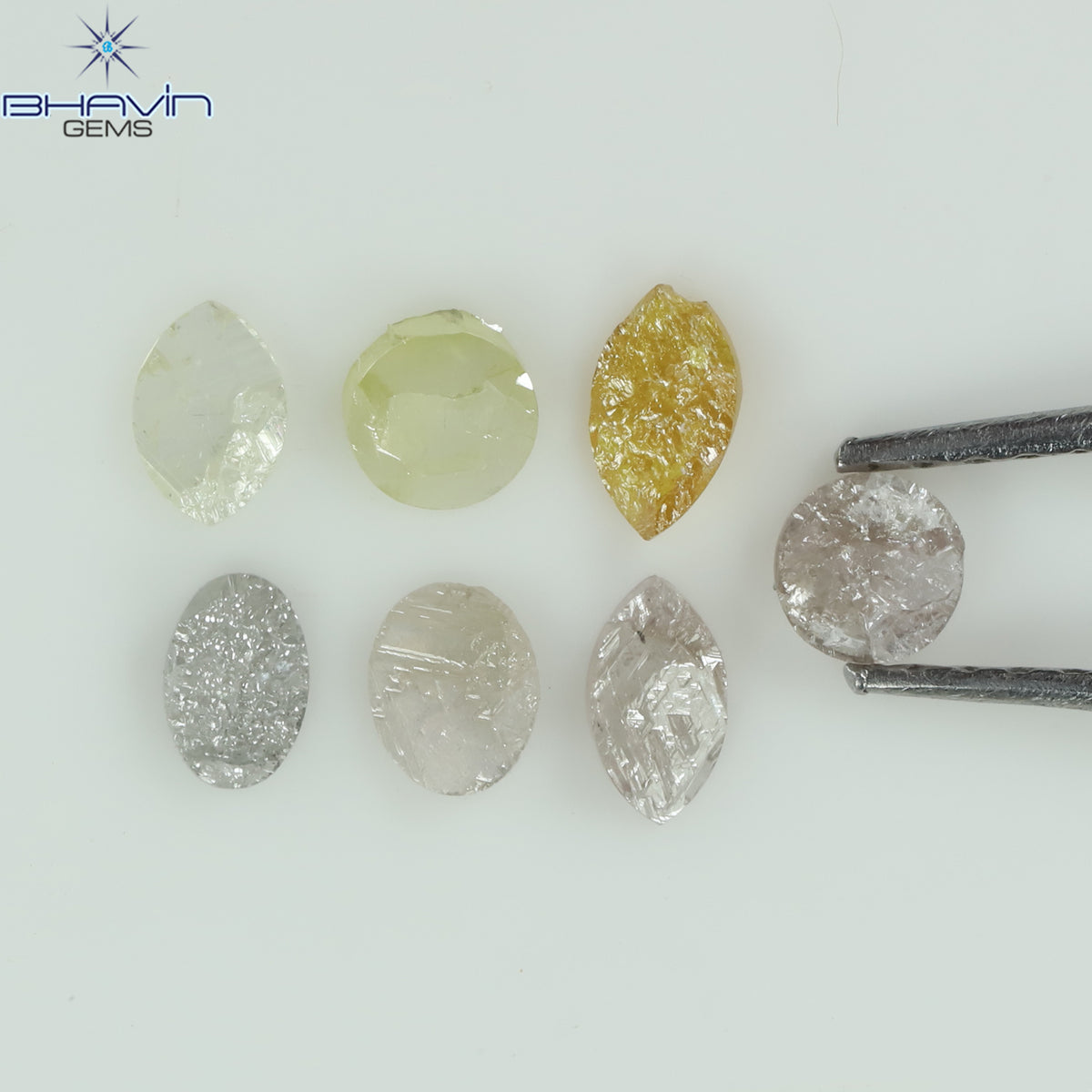 0.59 CT/7 Pcs Natural Uncut Diamond Mix Color Clarity I3 (4.25 MM)
