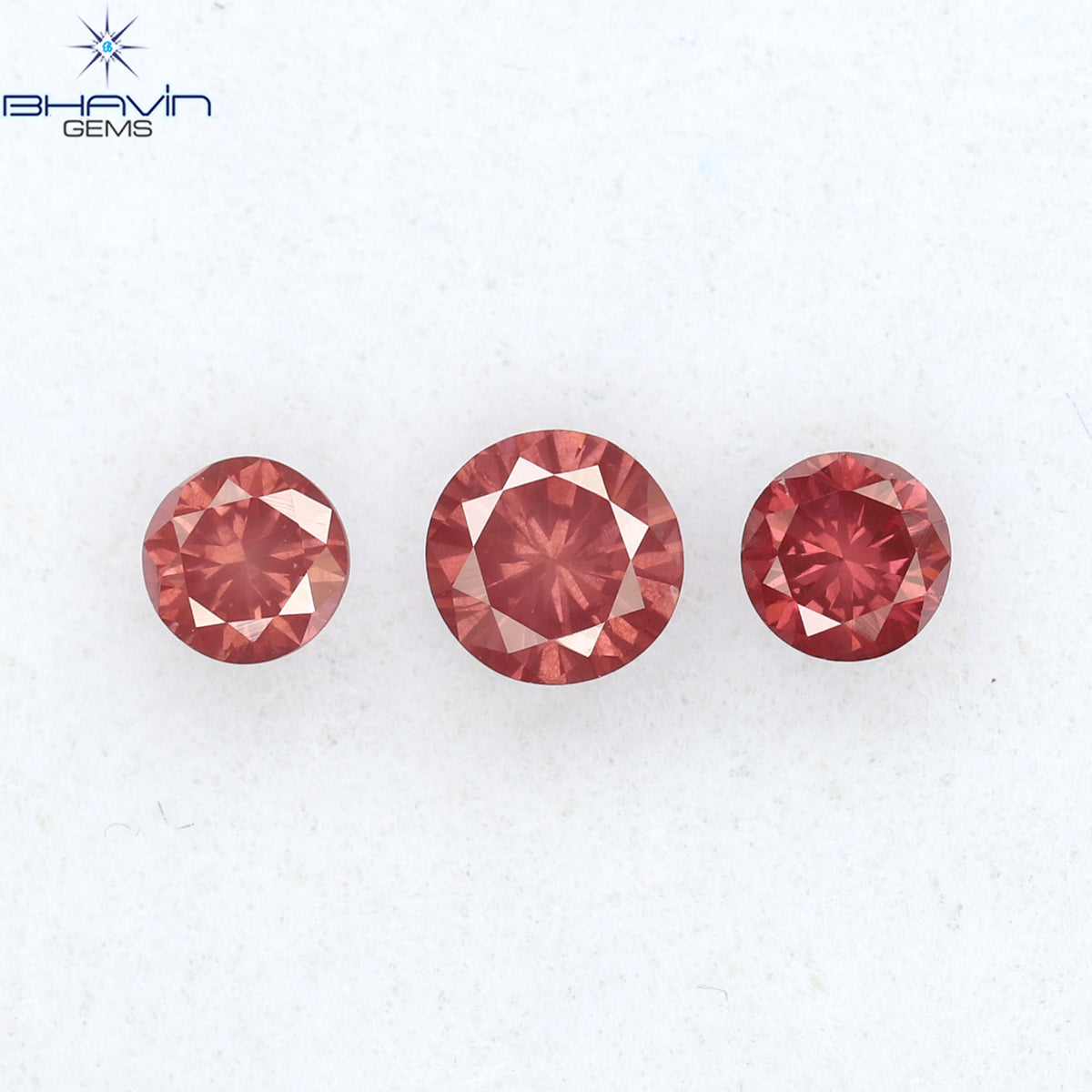 0.28 CT/3 ピース ラウンド ダイヤモンド ピンク色 天然ダイヤモンド I1 クラリティ (3.25 MM)