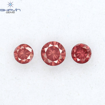 0.28 CT/3 ピース ラウンド ダイヤモンド ピンク色 天然ダイヤモンド I1 クラリティ (3.25 MM)