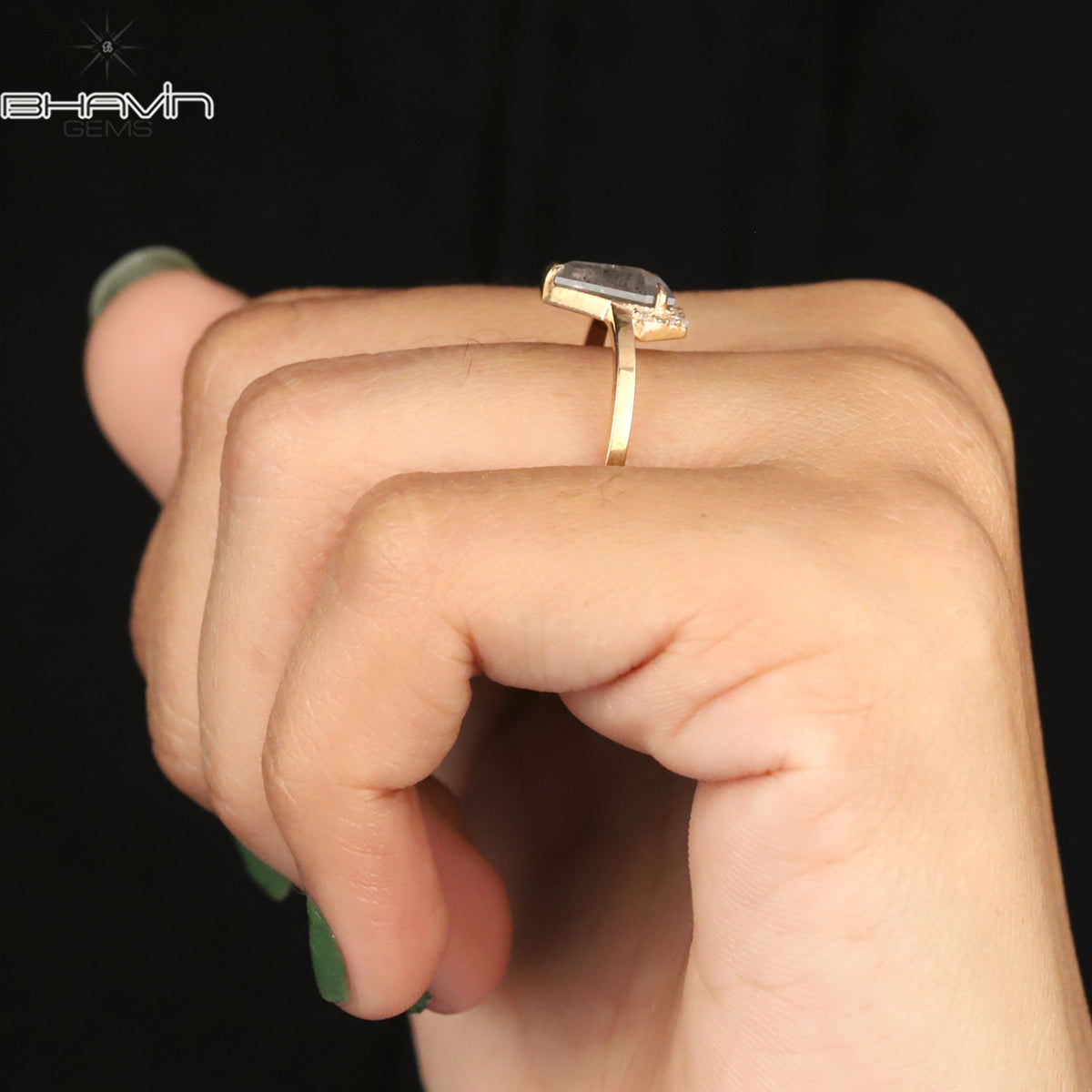 コフィン ダイヤモンド ソルト アンド ペッパー ダイヤモンド 天然ダイヤモンド リング ゴールド リング 婚約指輪