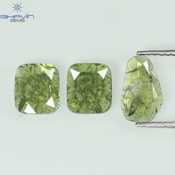 1.28 CT/3 ピース スライス シェイプ ナチュラル ダイヤモンド グリーン カラー I3 クラリティ (9.65 MM)