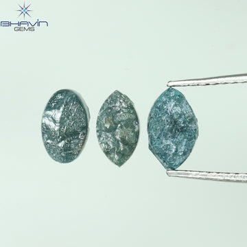 1.53 CT/3 Pcs Natural Mix Rough Diamond Enhanced Blue Color Clarity I3 (7.30 MM)