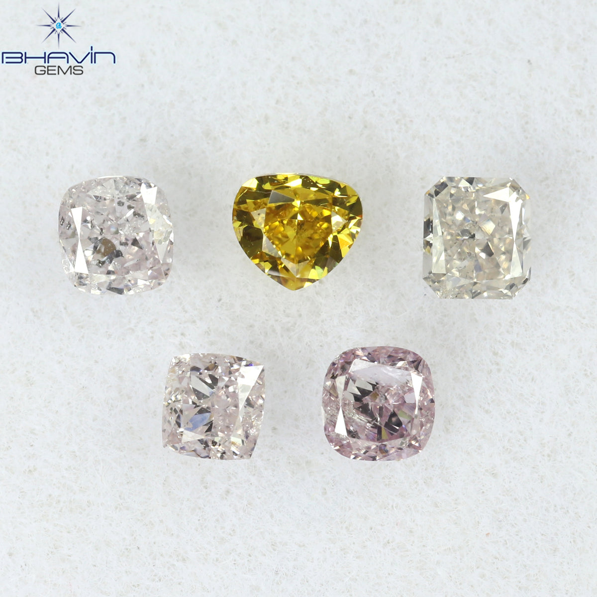 0.49 CT/5 Pcs Natural Cushion Diamond Pink Color Clarity SI2 (2.56 MM)
