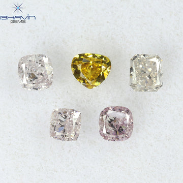 0.49 CT/5 Pcs Natural Cushion Diamond Pink Color Clarity SI2 (2.56 MM)
