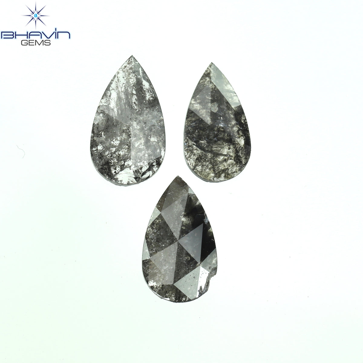 0.99 CT/3 Pcs Natural Pear Slice Diamond Salt And Pepper Color Clarity I3 (8.12 MM)