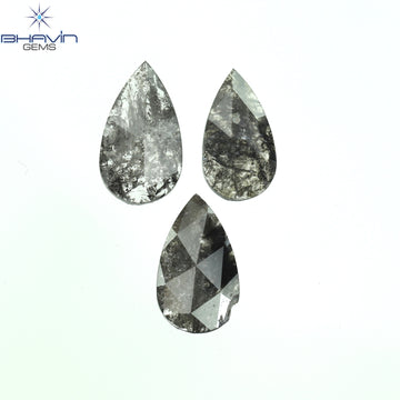 0.99 CT/3 Pcs Natural Pear Slice Diamond Salt And Pepper Color Clarity I3 (8.12 MM)