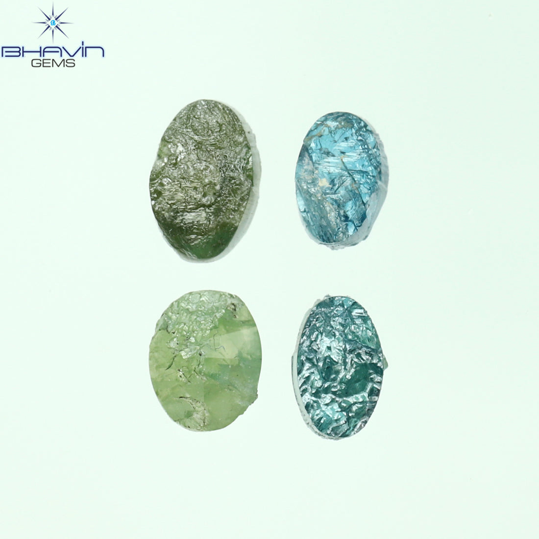 0.74 CT/4 Pcs Natural Oval Rough Diamond Enhanced Green Blue Color Clarity I3 (4.32 MM)