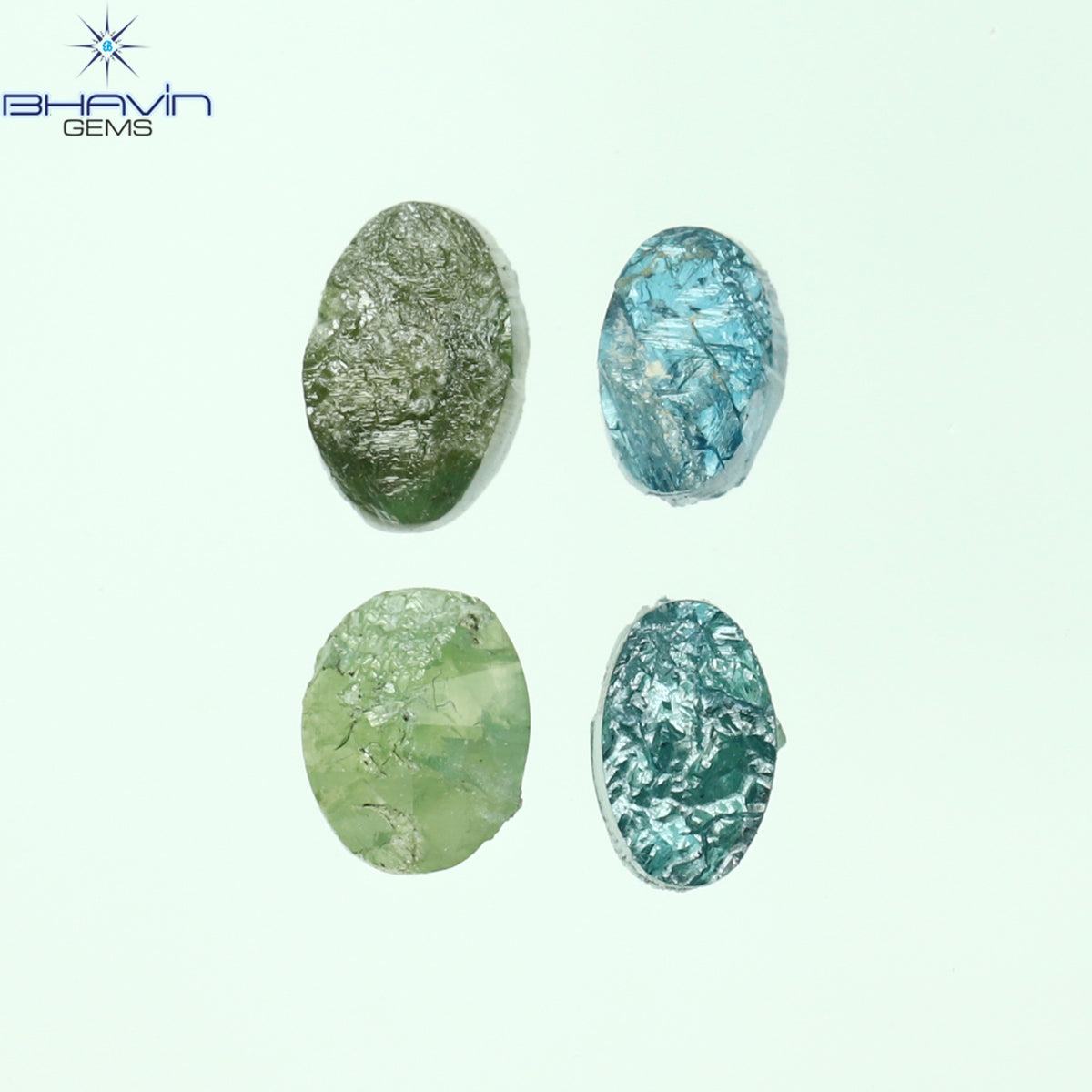 0.74 CT/4 Pcs Natural Oval Rough Diamond Enhanced Green Blue Color Clarity I3 (4.32 MM)