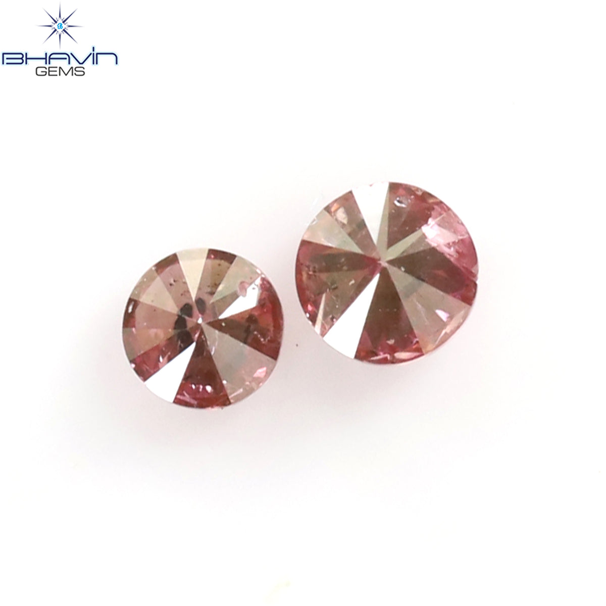 0.08 CT/2 Pcs Natural Round Diamond Enhanced Pink Color Clarity I1 (2.10 MM)
