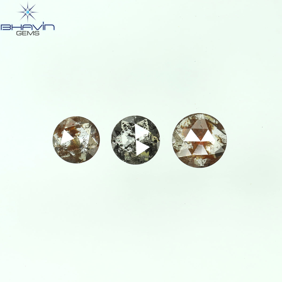 0.99 CT/3 Pcs Natural Round Rose Cut Diamond Salt and Pepper Color Clarity I3 (4.90 MM)