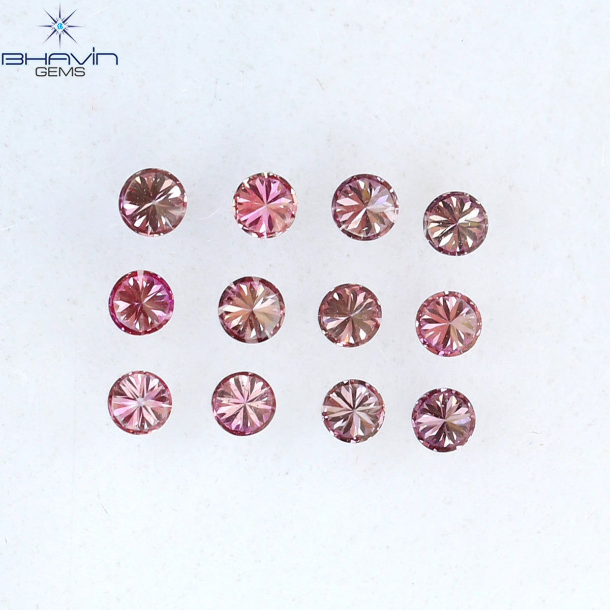 0.18 CT/12 PCS ラウンド ダイヤモンド エンハンスト ピンク カラー ナチュラル ダイヤモンド I3 クラリティ (1.50 MM)