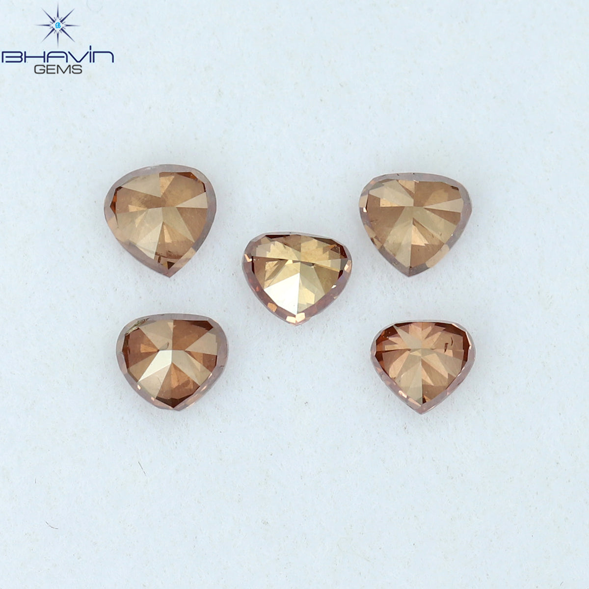 0.64 CT/5 ピース ハートシェイプ ナチュラル ルース ダイヤモンド ピンク カラー SI1 クラリティ (3.20 MM)
