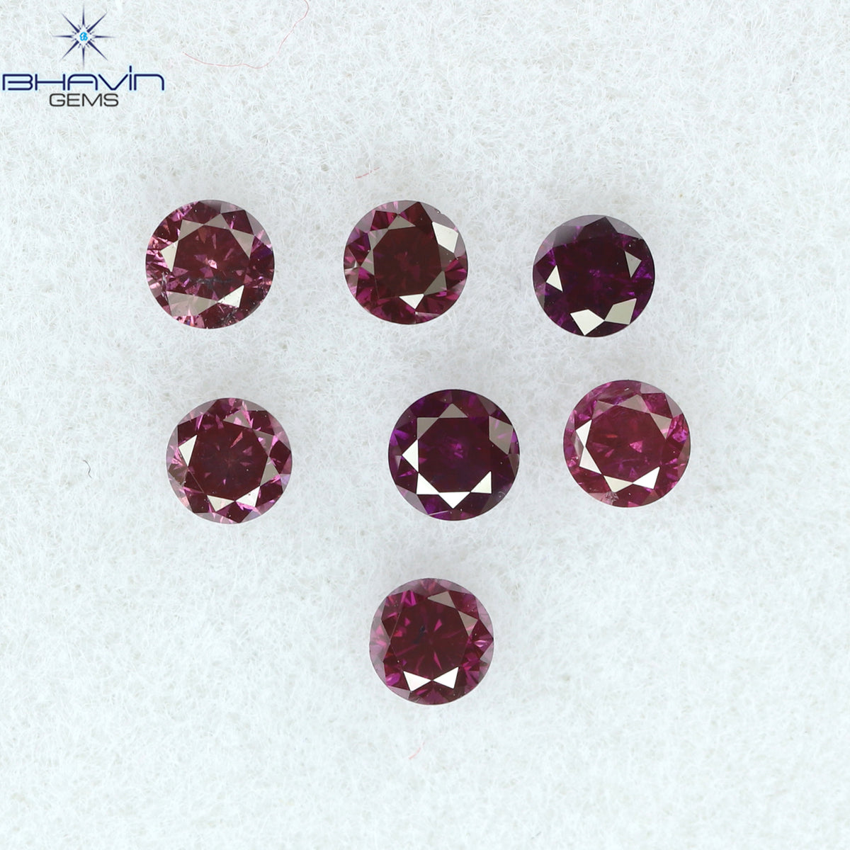 0.39 CT/7 Pcs Natural Round Diamond Enhanced Pink Color Clarity I1 (2.40 MM)