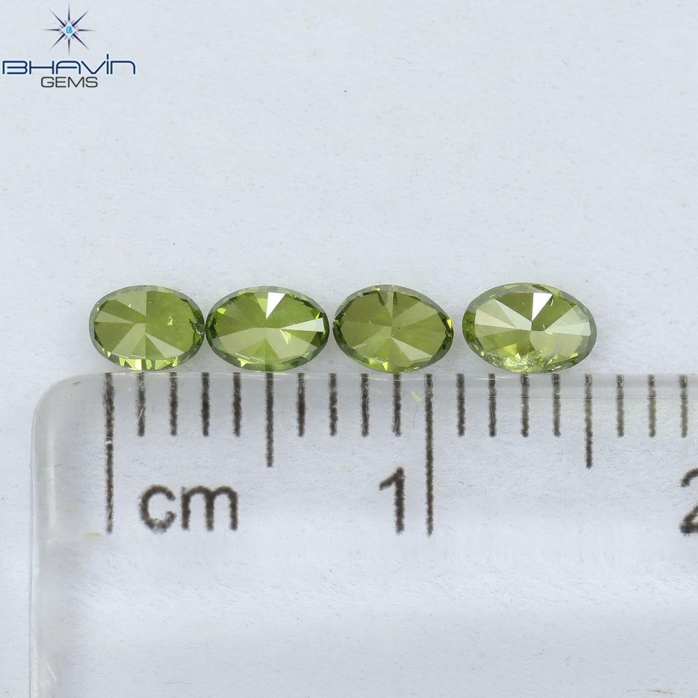 0.59 CT/4 ピース オーバル シェイプ ナチュラル ダイヤモンド グリーン カラー SI クラリティ (4.22 MM)