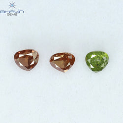 0.51 CT/3 Pcs Heart Shape Enhanced Pink Green Color Natural Loose Diamond I1 Clarity (3.20 MM)