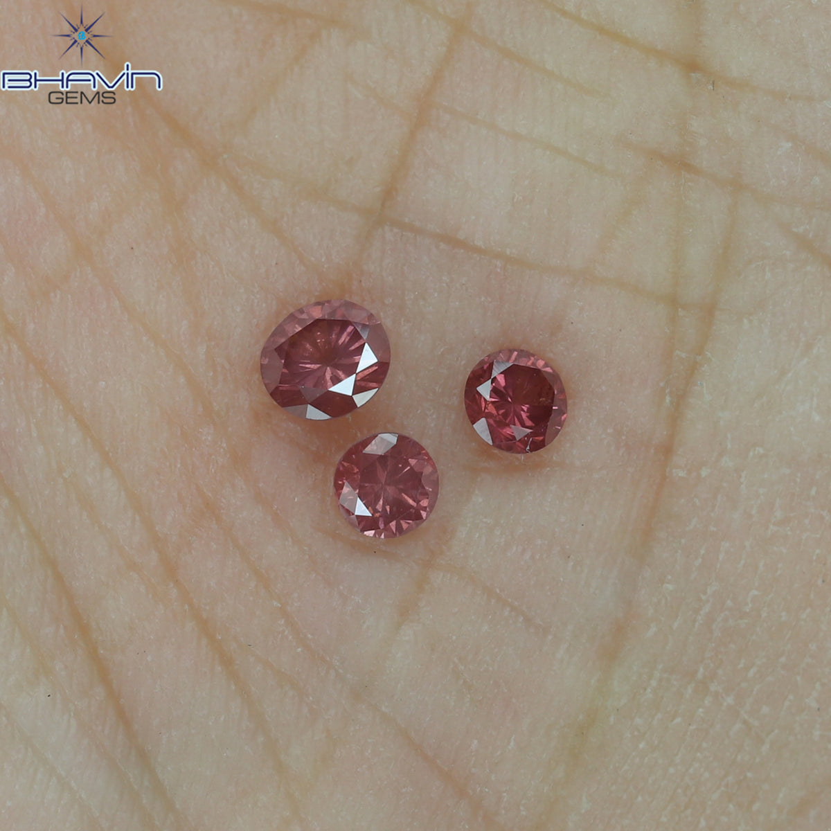 0.28 CT/3 ピース ラウンド ダイヤモンド ピンク色 天然ダイヤモンド I1 クラリティ (3.25 MM)