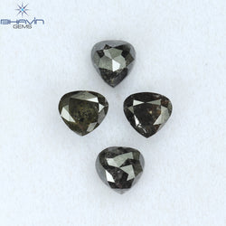 1.62 CT/4 PCS Heart Shape Natural Diamond Salt And Pepper Color I3 Clarity (4.40 MM)