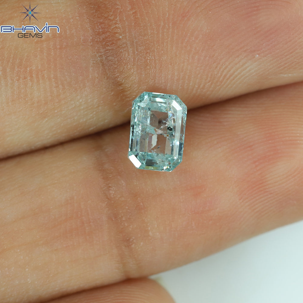 1.01 CT エメラルド シェイプ ナチュラル ダイヤモンド グリーンがかったブルー カラー I2 クラリティ (6.60 MM)