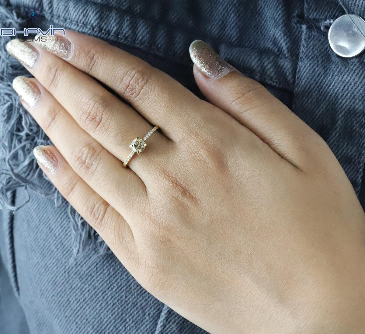 Natural Fancy Champagne Diamond Pave Engagement Ring