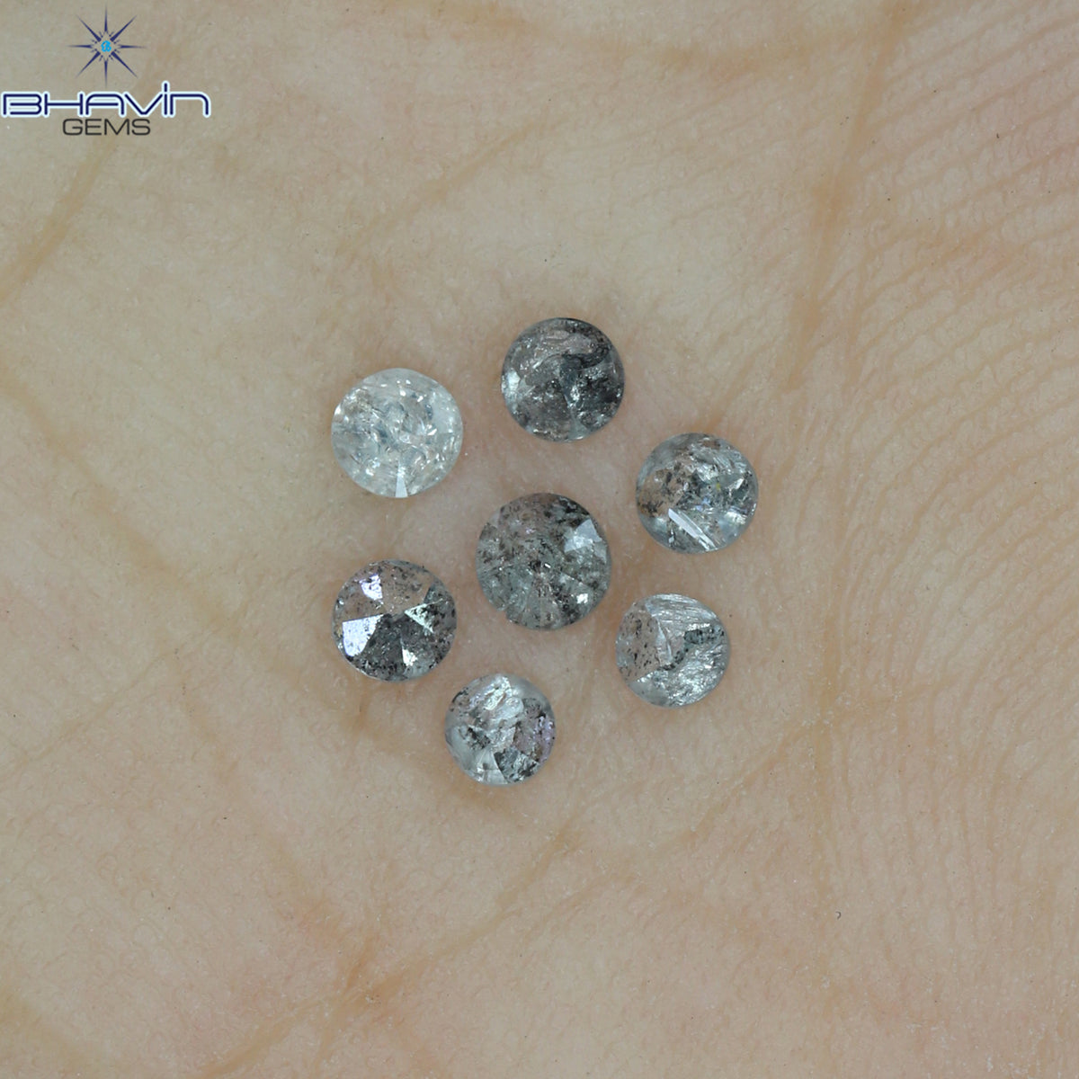 0.31 CT/7 Pcs Natural Uncut Diamond Salt And Pepper Color Clarity I3 (2.28 MM)