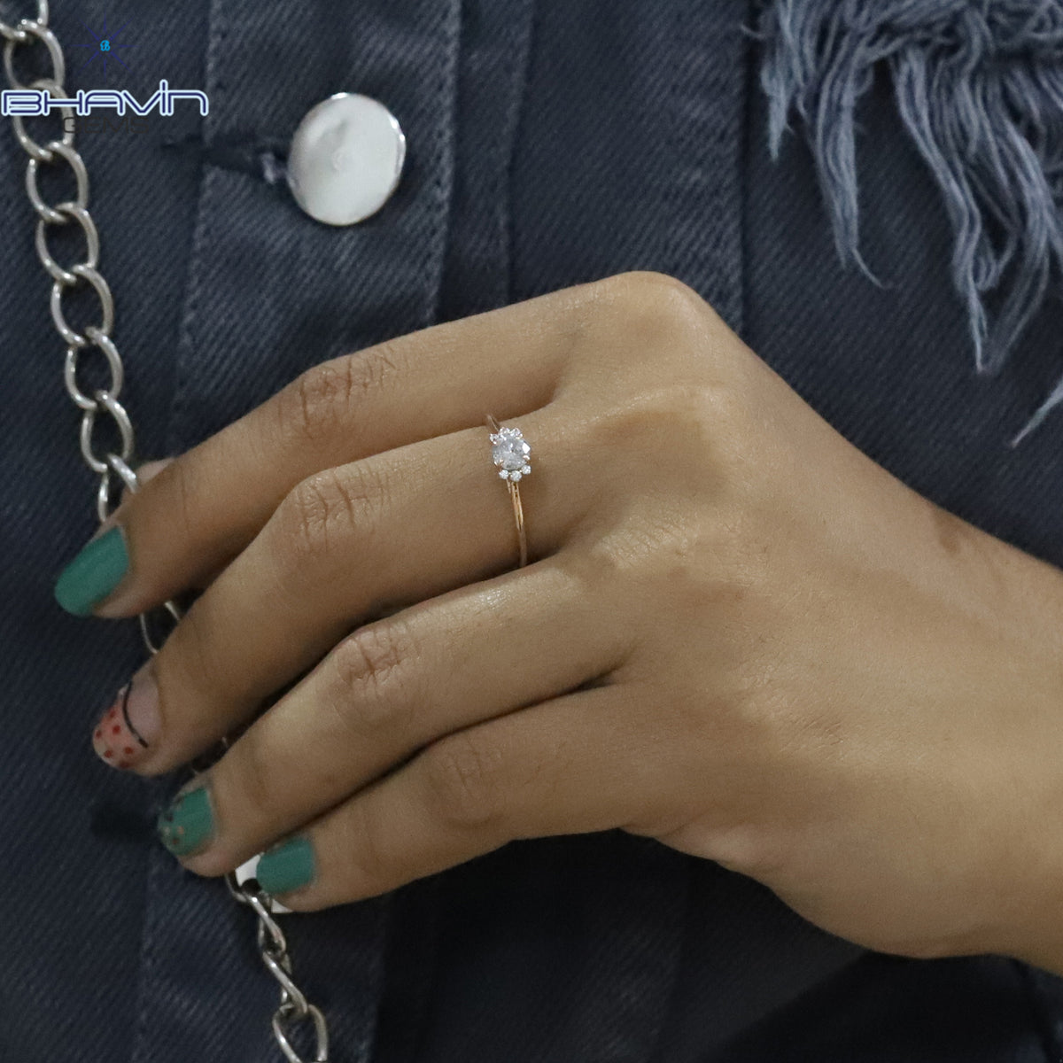 Round Diamond, Natural Diamond Ring, Salt And Pepper Diamond, Gold Ring, Engagement Ring, Wedding Ring, Diamond Ring,