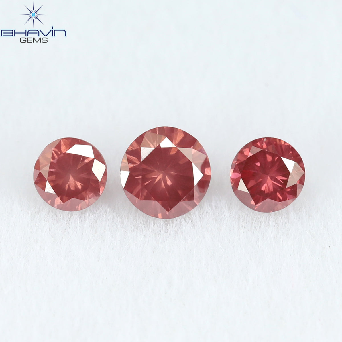 0.28 CT/3 ピース ラウンド ダイヤモンド ピンク色 天然ダイヤモンド I1 クラリティ (3.25 MM)