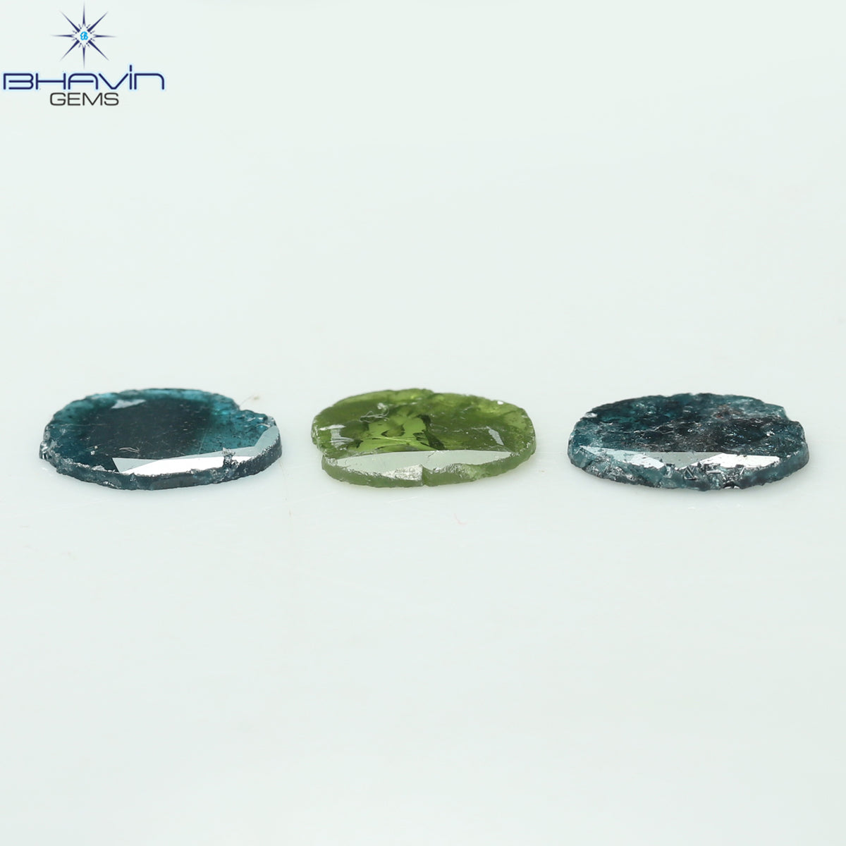 1.71 CT/3 個のスライス形状天然ダイヤモンド ブルー グリーン色 I3 クラリティ (8.01 MM)