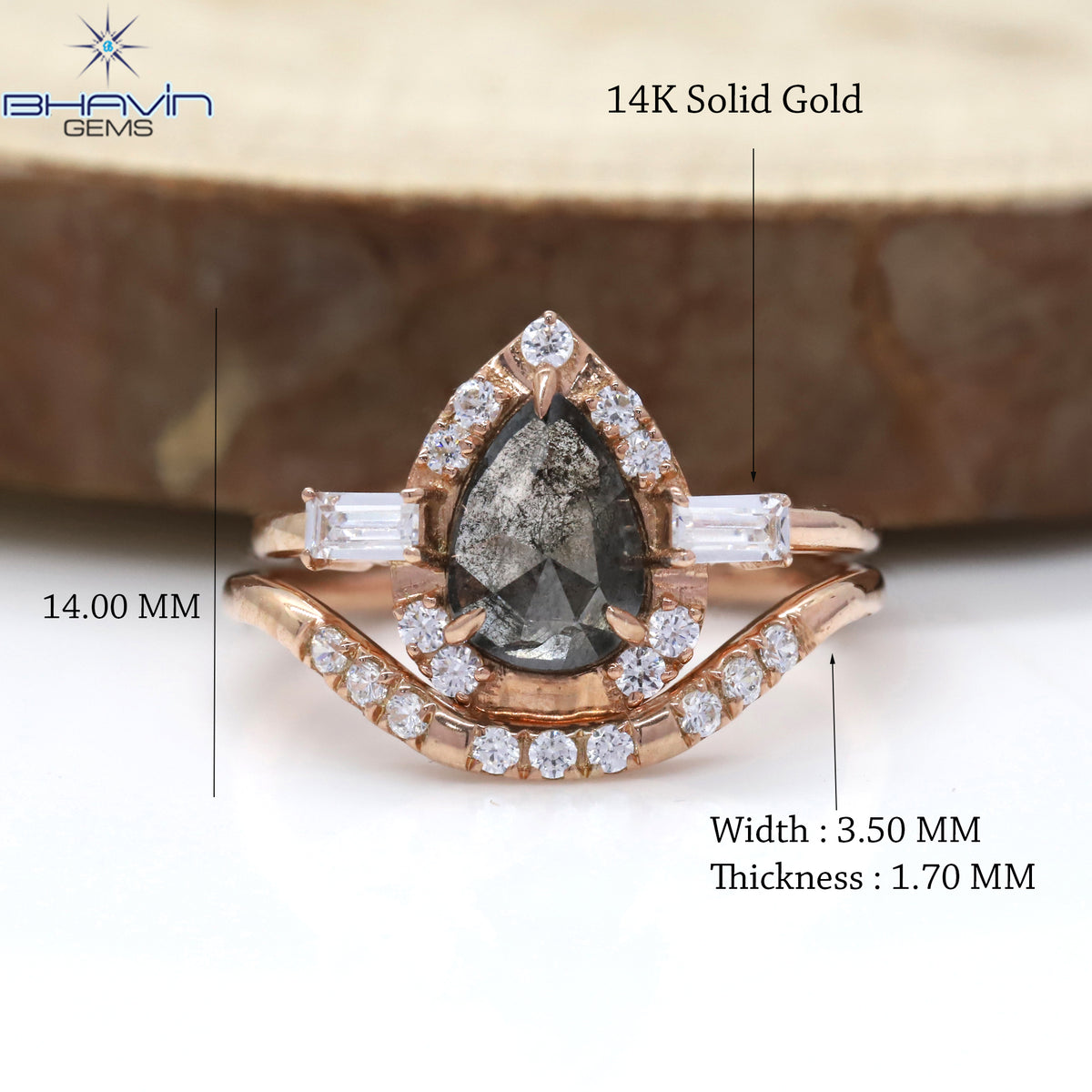 Pear Diamond Natural Diamond Ring Salt And Pepper Color Gold Ring Engagement Ring