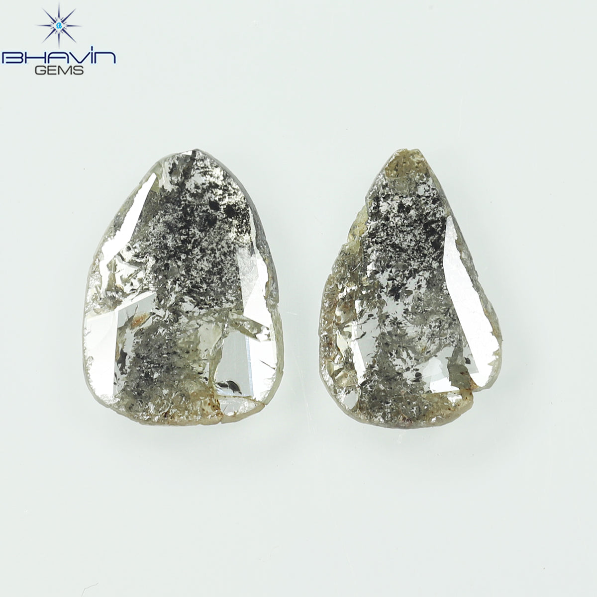 1.35 CT (2 Pcs) Slice Natural Diamond Salt And Pepper Color Clarity I3 (9.55 MM)