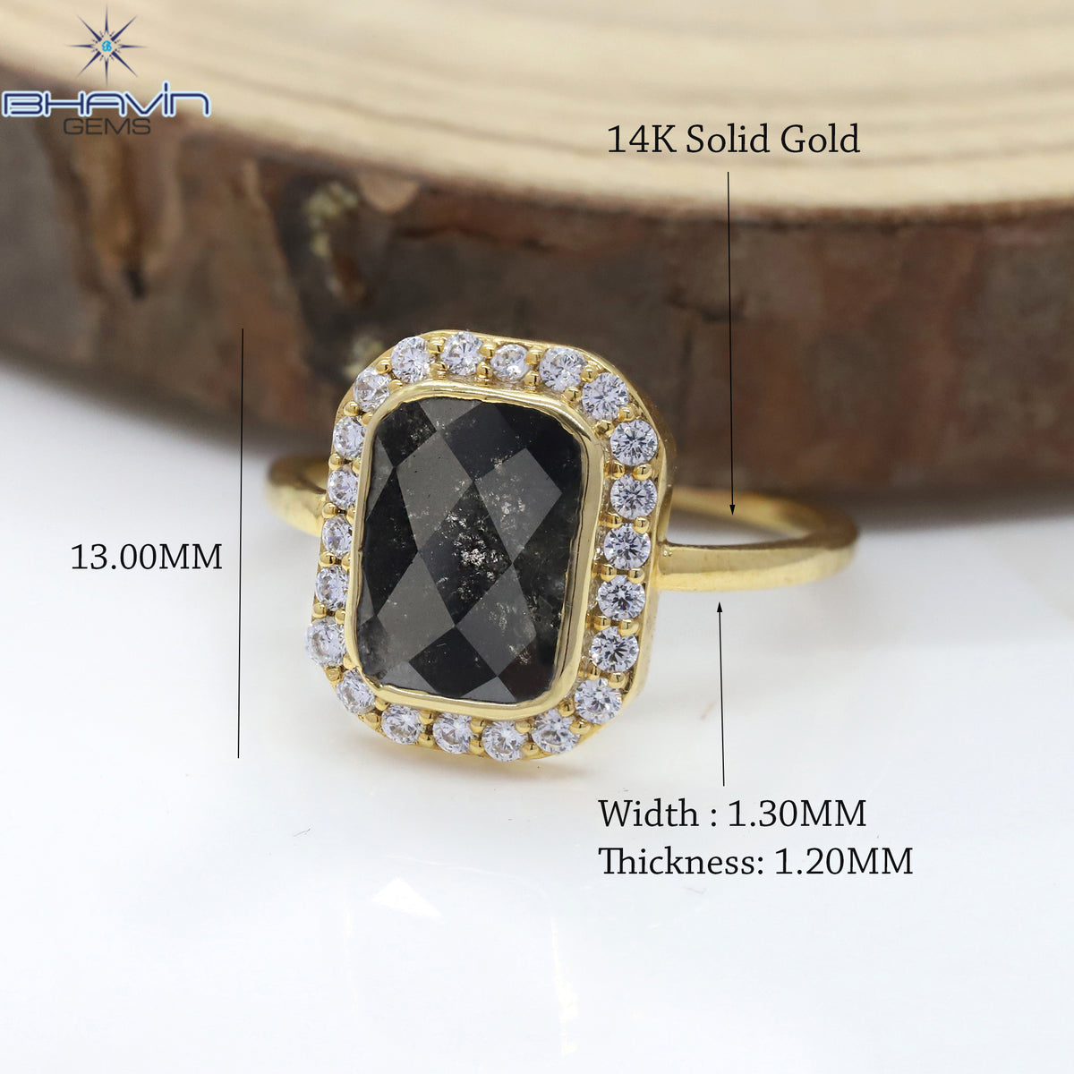 Slice Diamond, Natural Diamond Ring, Salt And Pepper Diamond, Gold Ring, Engagement Ring, Wedding Ring, Diamond Ring