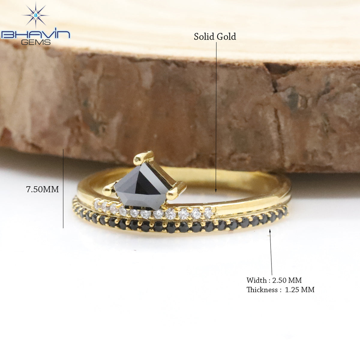 Natural Pentagon Shape Diamond Ring Set with Matching Band