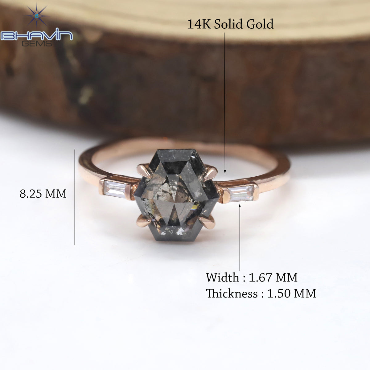 幾何学的なダイヤモンド ソルト アンド ペッパー ダイヤモンド ゴールド リング 天然ダイヤモンド リング 婚約指輪