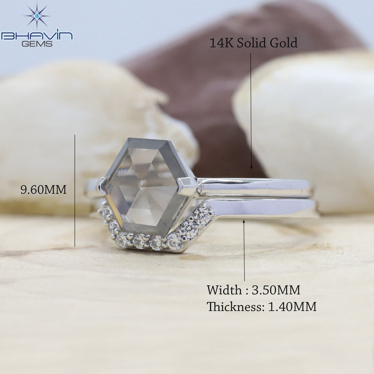 Hexagon Diamond Natural Diamond Ring Gray Color Gold Ring Engagement Ring