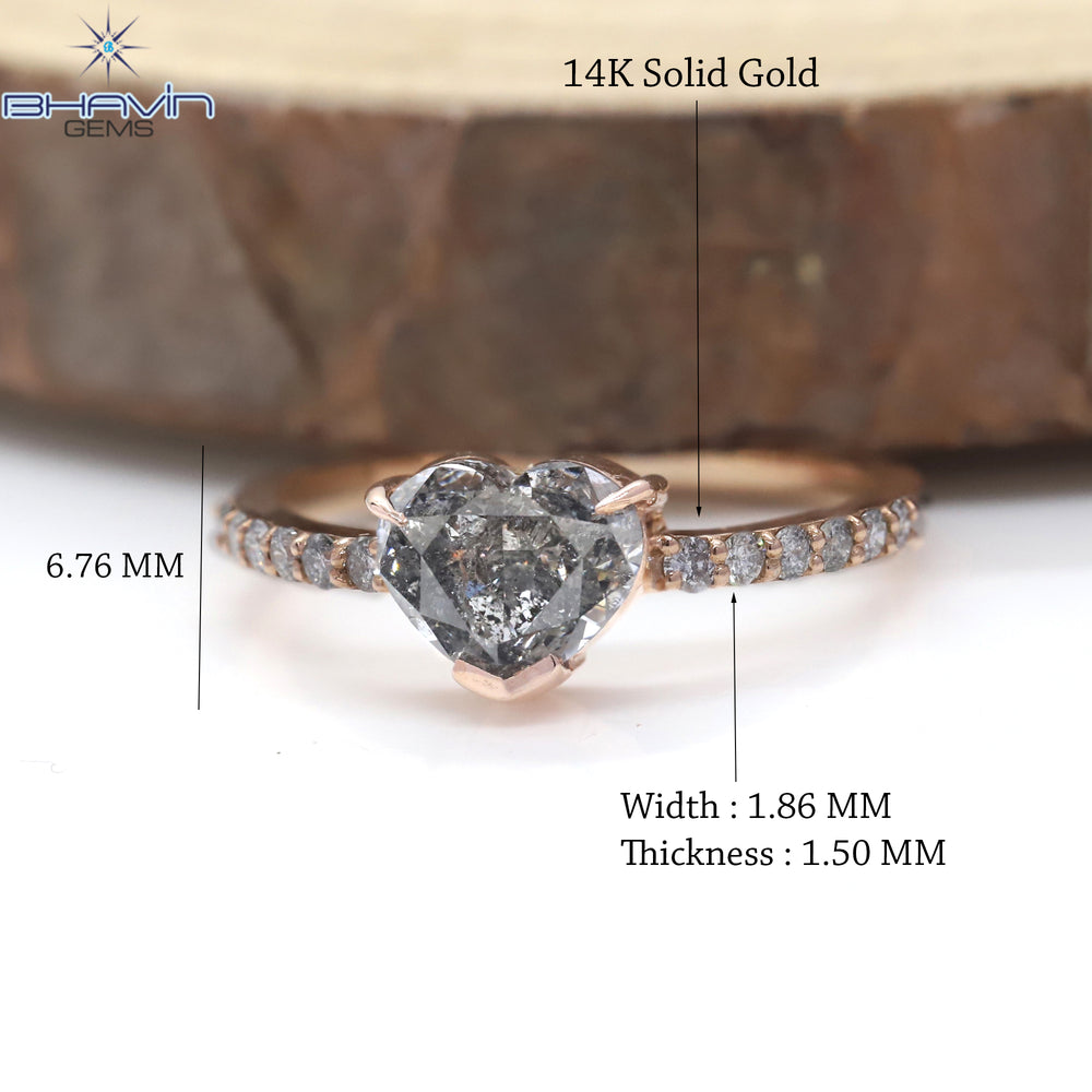 Heart  Diamond Salt And Pepper Diamond, Natural Diamond Ring, Engagement Ring