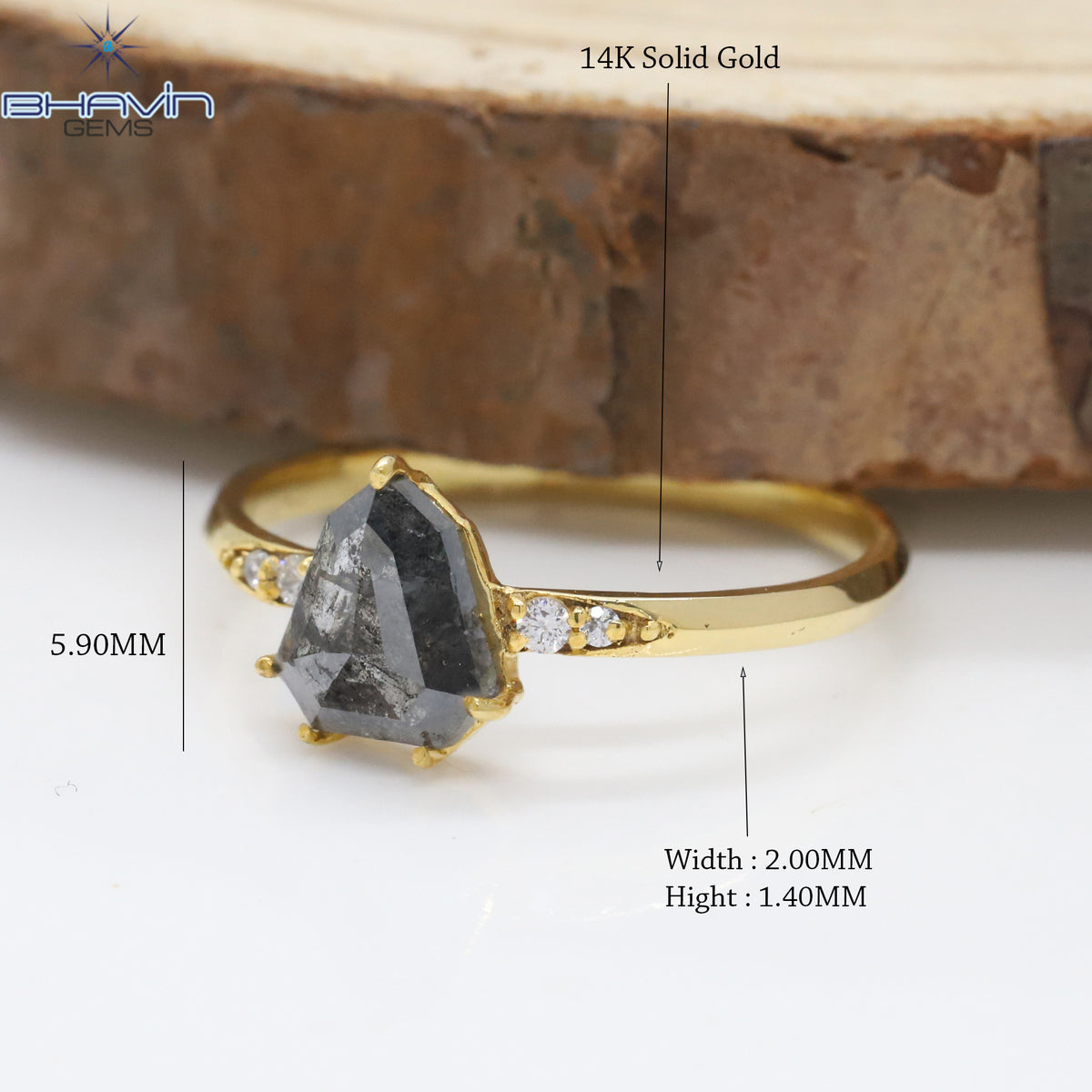 Shield Diamond, Natural Diamond Ring, Salt And Pepper Diamond, Gold Ring, Engagement Ring, Wedding Ring, Diamond Ring