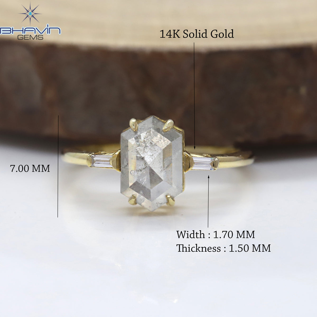 Hexagon Diamond Salt And Pepper Diamond Natural Diamond Ring Gold Ring Engagement Ring