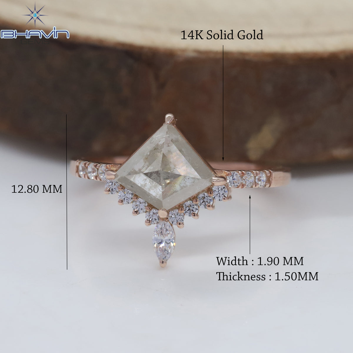 Kite Diamond  White Salt And Pepper Diamond Natural Diamond Ring Gold Ring Engagement Ring