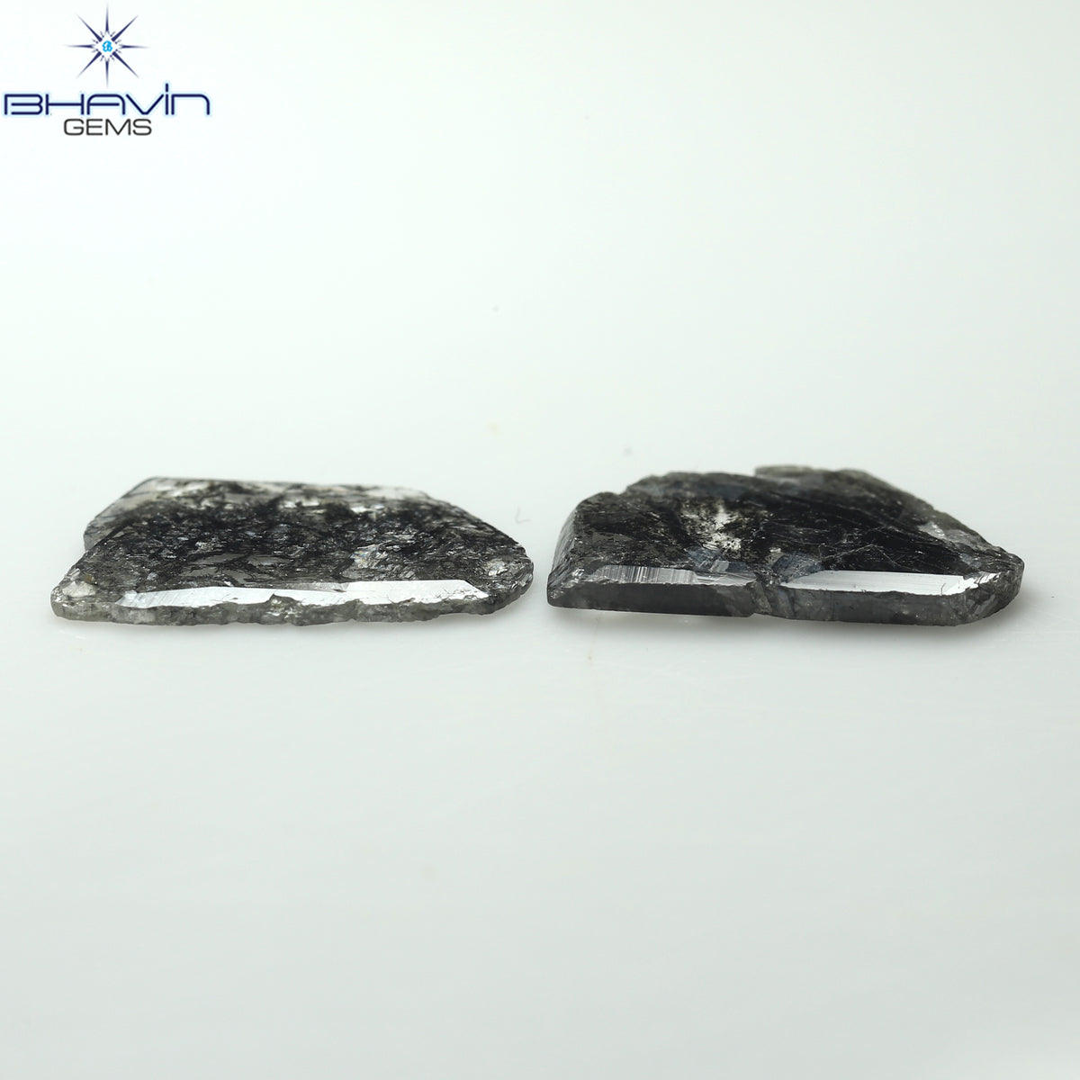 1.91 CT (2 Pcs) Slice Natural Diamond Salt And Pepper Color Clarity I3 (12.24 MM)