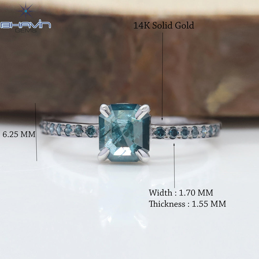 Square Emerald Diamond Blue Color Natural Diamond Ring Engagement Ring