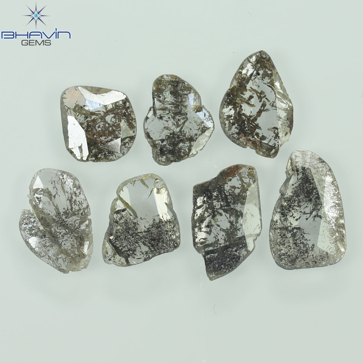2.23 CT (7 Pcs) Slice Natural Diamond Salt And Pepper Color Clarity I3 (9.06 MM)