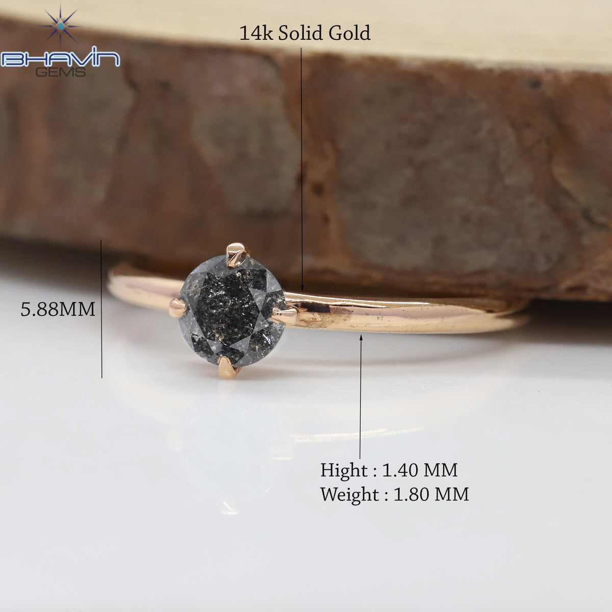 Round Diamond Salt And Pepper Diamond Natural Diamond Ring Engagement Ring
