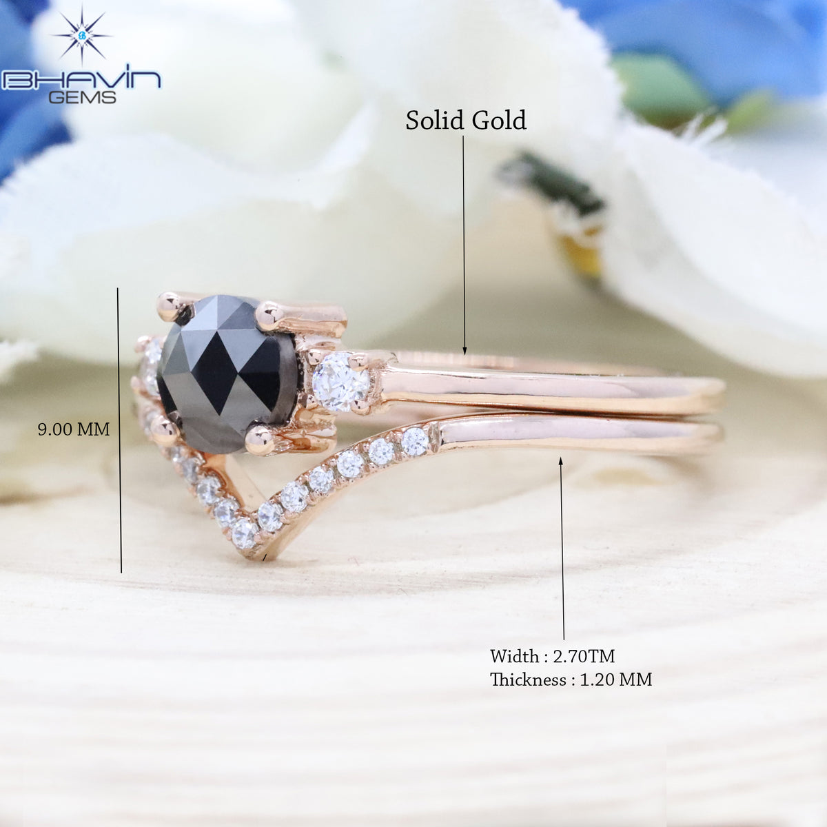 ラウンド ローズカット ダイヤモンド、ブラック ダイヤモンド、天然ダイヤモンド リング、婚約指輪
