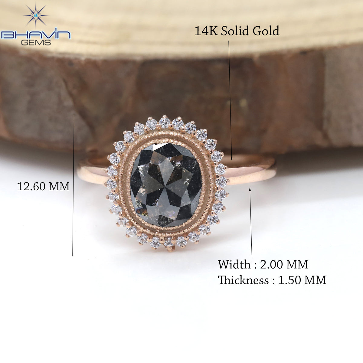 Oval Diamond Natural Diamond Ring Salt And Pepper Color Gold Ring Engagement Ring