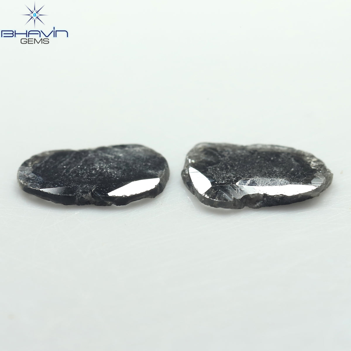 2.06 CT (2 Pcs) Slice Natural Diamond Salt And Pepper Color Clarity I3 (10.54 MM)