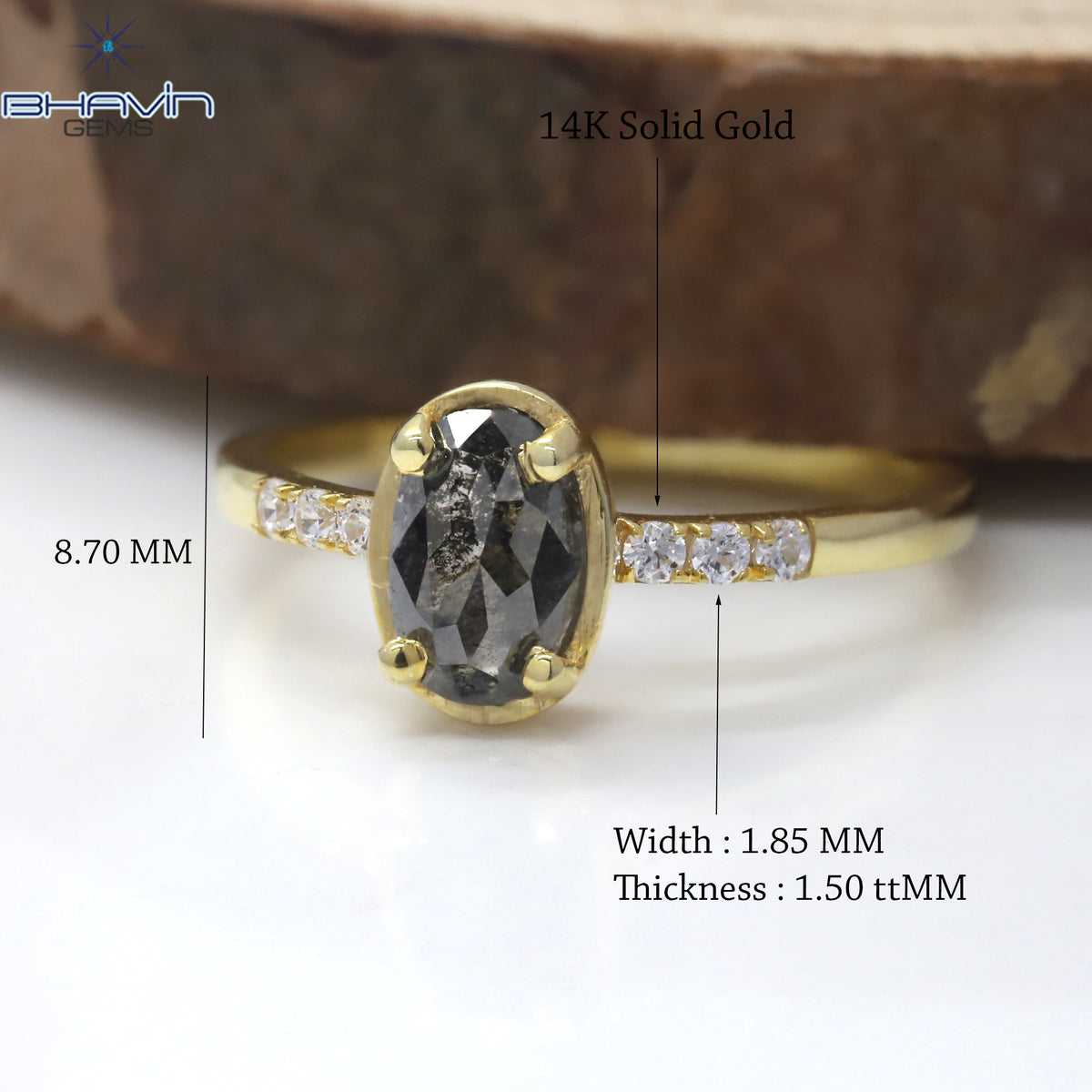 Oval Diamond Natural Diamond Ring Salt And Pepper Color Gold Ring Engagement Ring