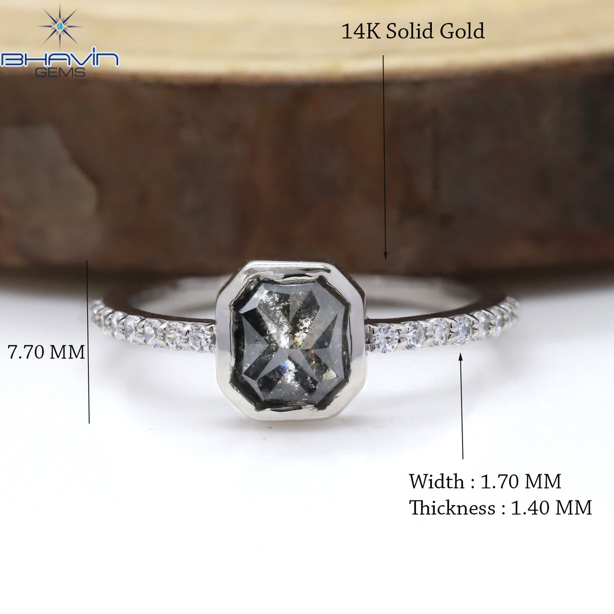 Emerald Diamond Natural Diamond Ring Salt And Pepper Color Gold Ring Engagement Ring