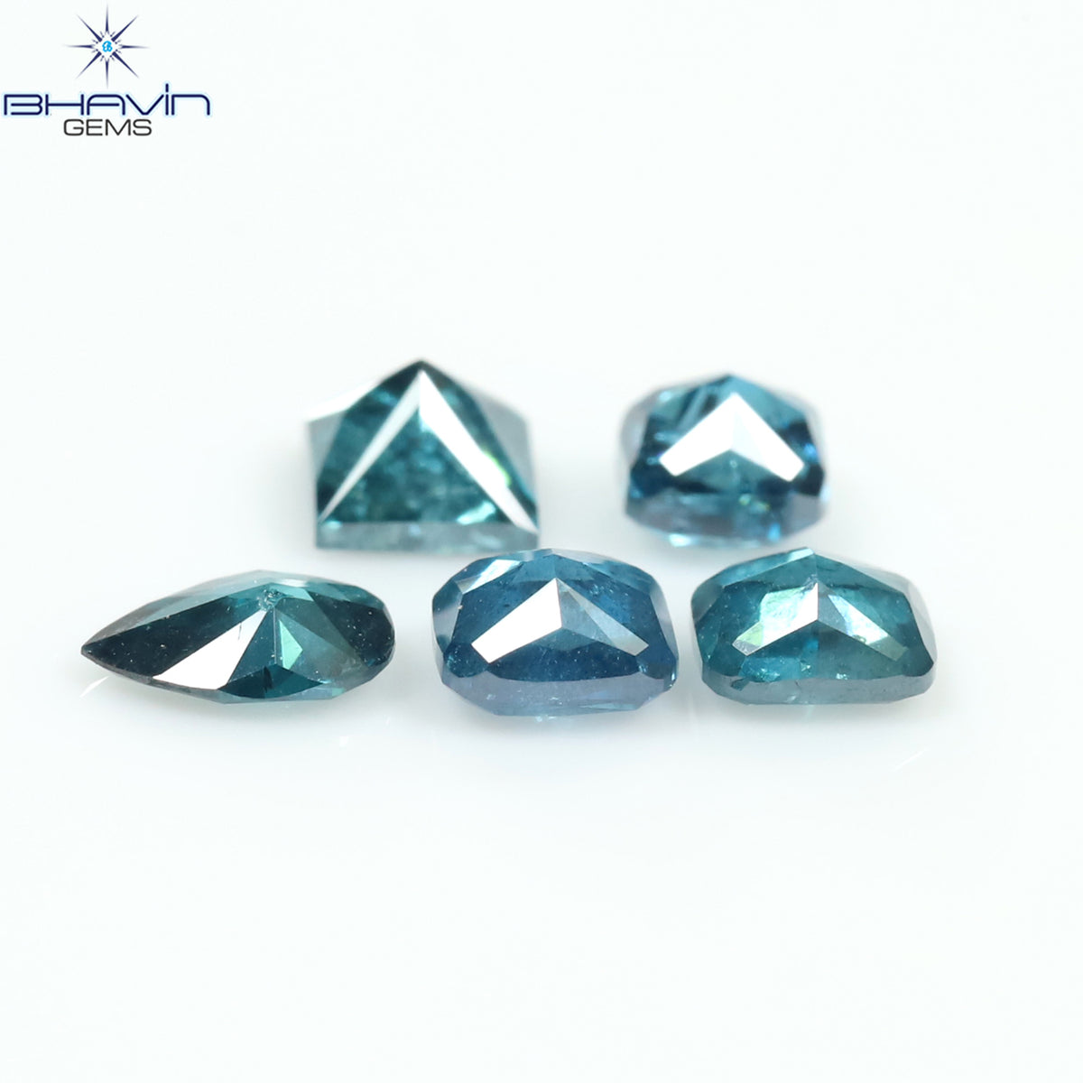 0.96 CT/5 ピース ミックス シェイプ ナチュラル ダイヤモンド ブルー カラー I2 クラリティ (4.40 MM)