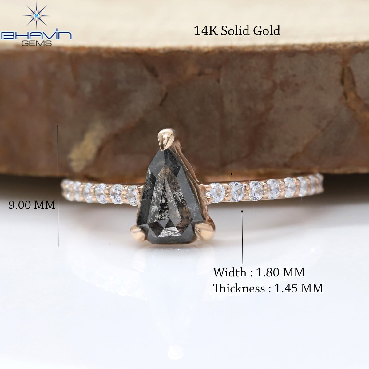Shield Diamond Salt And Pepper Diamond Natural Diamond Ring Gold Ring Engagement Ring