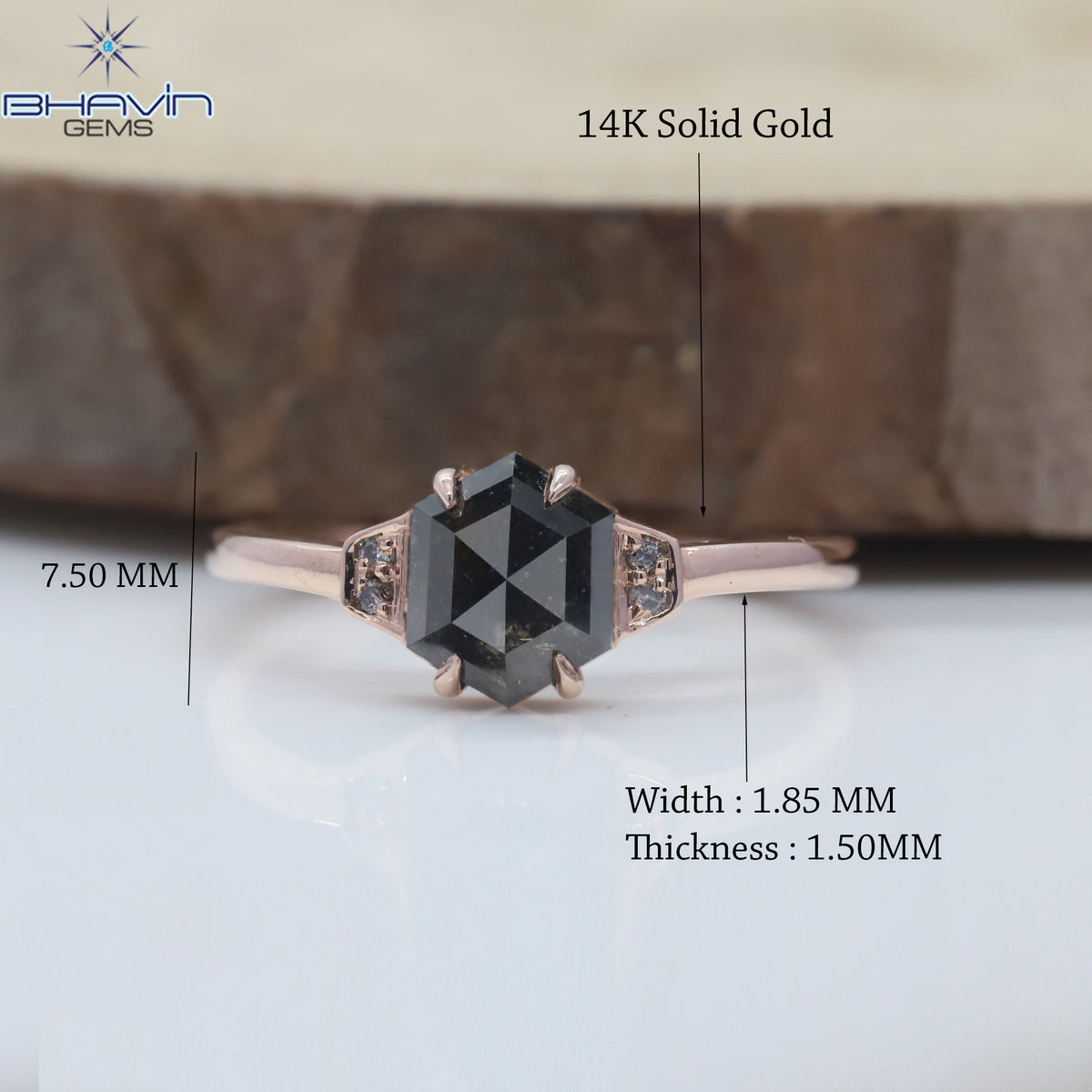 Hexagon Diamond Natural Diamond Ring Salt And Papper Diamond Gold Ring Engagement