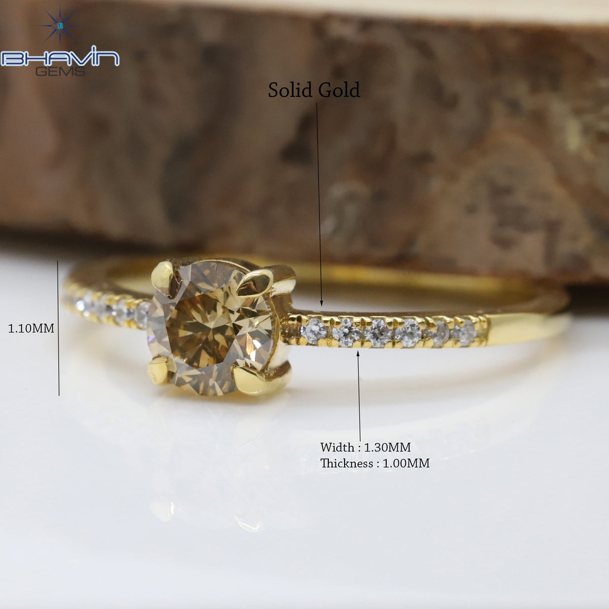Natural Fancy Champagne Diamond Pave Engagement Ring